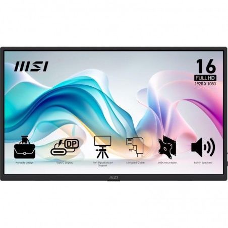 MSI PRO MP165 E6 téléviseur et moniteur portables Moniteur portable Noir 39,6 cm (15.6") LED 1920 x 1080 pixels 