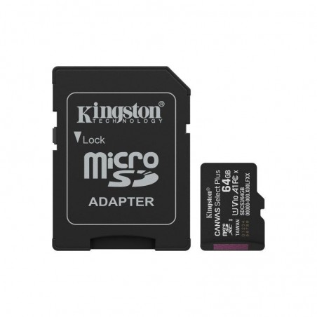 Kingston Technology 64GB microSDXC Canvas Select Plus Gen3 100MB/s A1 (Adaptateur SD inclus) 