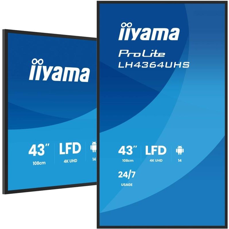 iiyama LH4364UHS-B1AG Écran d’affichage dynamique Écran plat de signalisation numérique 109,2 cm (43") LED Wifi 500 cd/m² 4K 