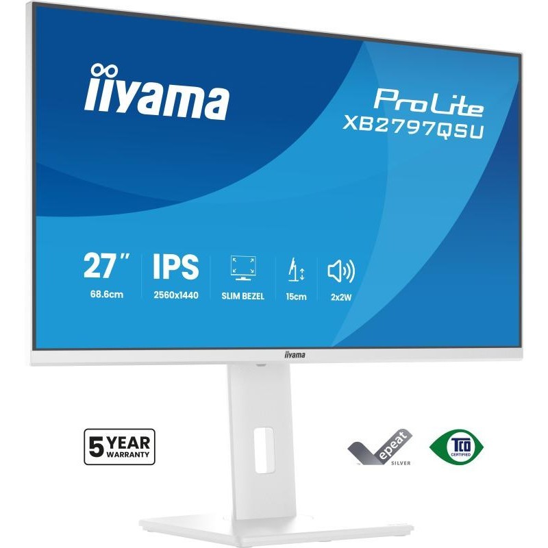 iiyama ProLite XB2797QSU-W1 écran plat de PC 68,6 cm (27") 2560 x 1440 pixels Quad HD LED Blanc 