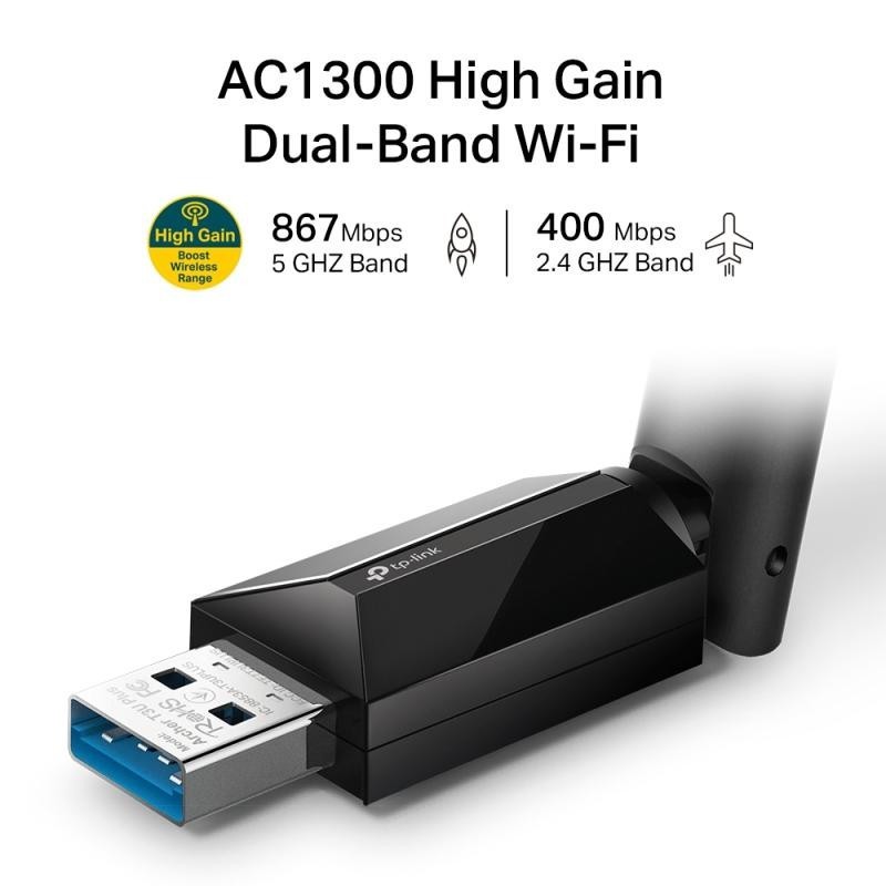 TP-Link Archer T3U Plus - Adaptateur WiFi bi-bande AC1300 USB Gain Elevé 