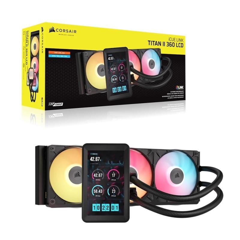 Corsair iCUE LINK TITAN II 360 RX LCD Processeur Refroidisseur de liquide tout-en-un 36 cm Noir 1 pièce(s) 