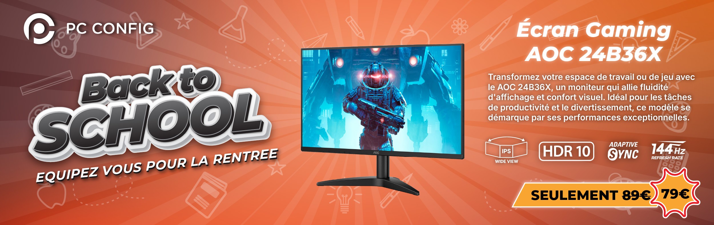 Promotion sur le AOC 24b36x 24" FHD 144hz 0,5ms